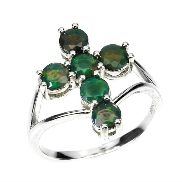 Dainty Cross Ring, Simple Opal Ring, Religious Jewelry, Simple Gemstone Ring - Picture 2 of 6